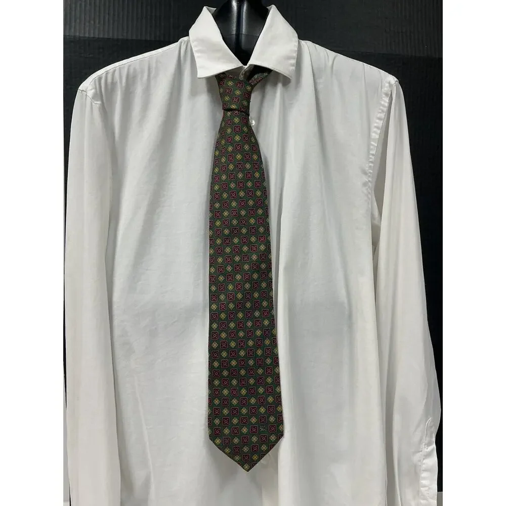 Vintage Burberrys Of‎ London Tie Silk Green Red Gold Geometric Print